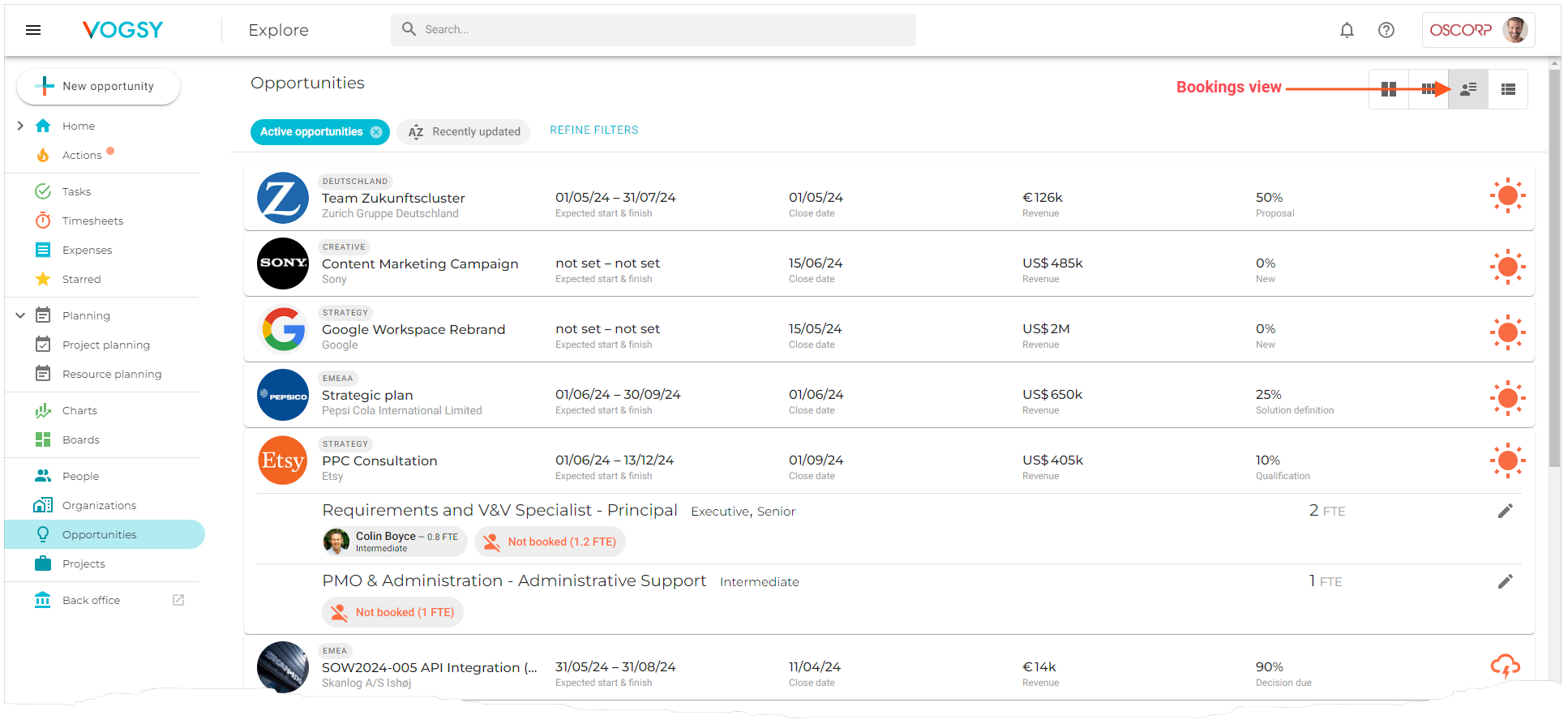 bookings view