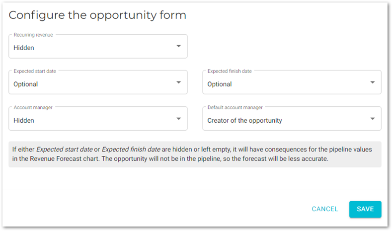 configure opportunity form