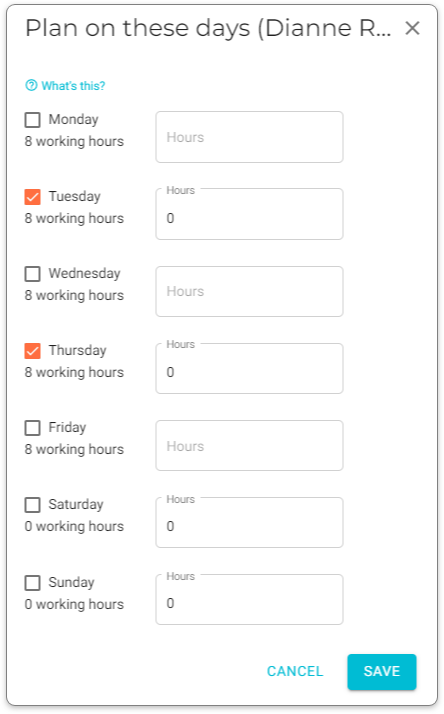 day pattern days selected