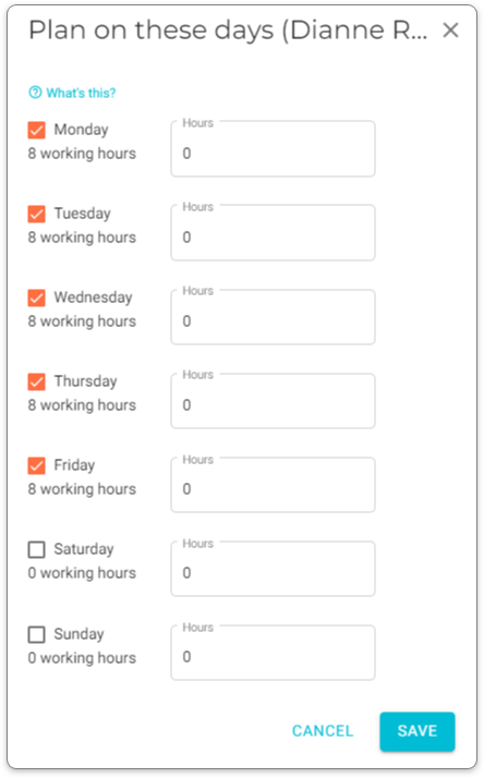 day pattern initial checked days based on working hours