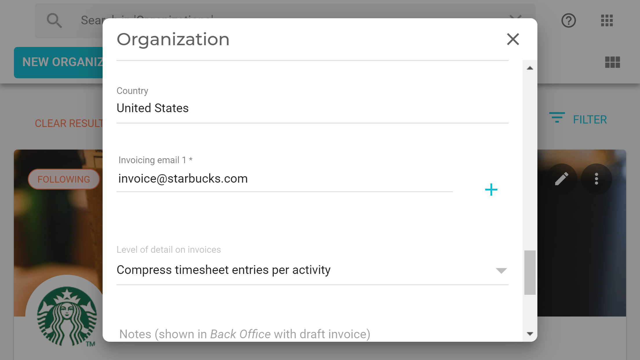 invoicing email field
