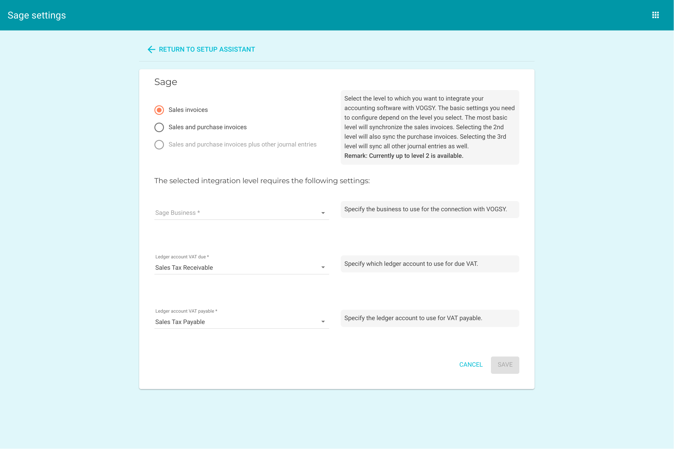 setup acct integration step 2 sage