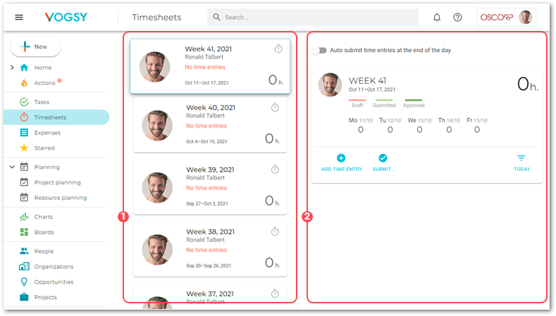 timesheets view